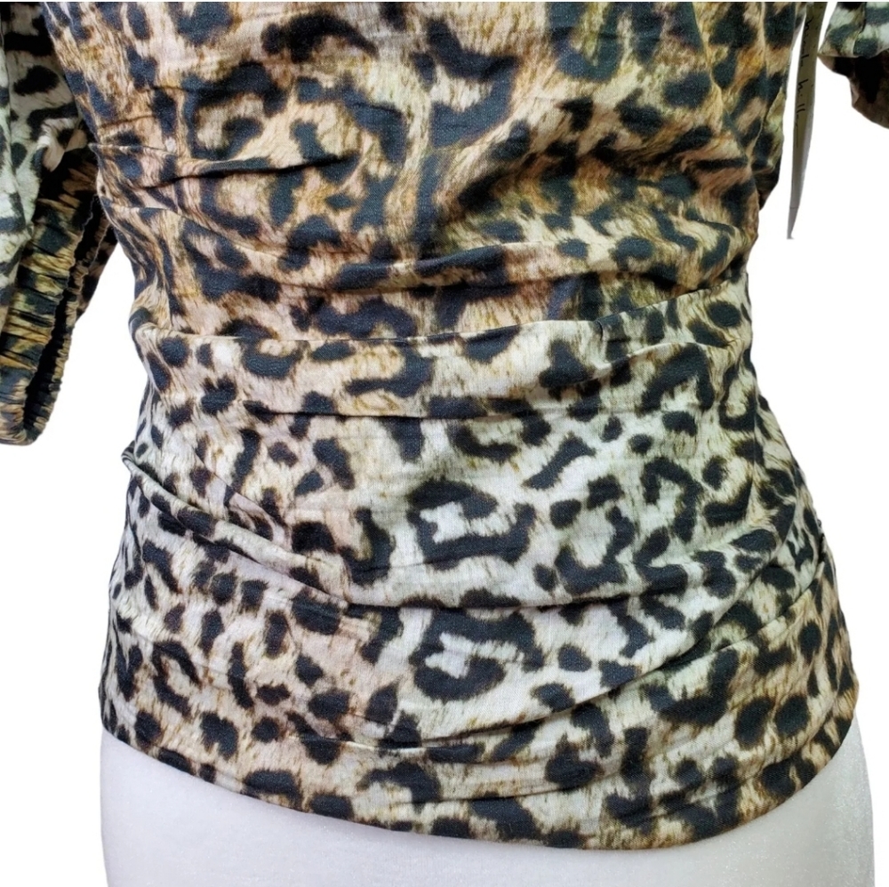 NEW Revolve Nicole Miller Top Petite Small Off Shoulder Leopard Puff Sleeves PS‎ - Picture 6 of 12